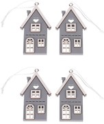 Függő fa házikó, szürke, magasság 9 cm, 4 db-oskészlet