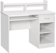 HOMCOM Kompakt Számítógép Íróasztal, Fehér Fa Asztal Kihúzható Billentyűzet Tartóval és Polcokkal 104x48x95.5cm | Aosom