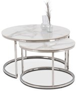 Fehér Márvány/Ezüst Dohányzóasztal Szett. AMARA MAX