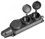 Videx Titanum fekete színű gumis 3-as elosztó dugaljzat, fedéllel, IP44