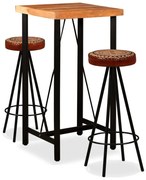 3-részes tömör akácfa/valódi bőr/vászon bárszett