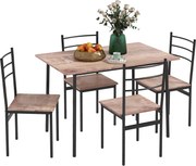 HOMCOM 5 Részes Helytakarékos Étkezőasztal és Szék Készlet, 110x70x75 cm-es Téglalap Alakú Konyhaasztallal és 4 Modern Székkel 40x43x86 cm, MDF és Acé