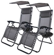 Zéró gravitáció szék napellenzővel és pohártartóval 2 db, több színben-fekete