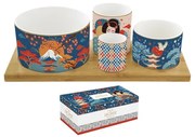 Keleties porcelán kínálótál 4 db-os szett bambusztálcán díszdobozban Coffee Mania Tokyo