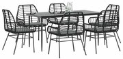 7 részes fekete polyrattan üveg kerti étkezőgarnitúra párnákkal