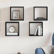 4 db fekete tölgyszínű szerelt fa fali kockapolc 30x15x30 cm