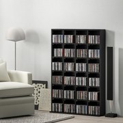 HOMCOM CD és DVD tároló, multimédiás tárolószekrény 24 rekesszel, max. kapacitás 480 CD/312 DVD, állítható polcokkal rendelkező fa könyvespolc, 89 x 2