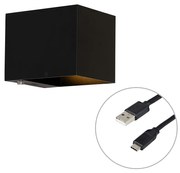 Fali lámpa fekete, LED-del és érintőképernyős dimmerrel, újratölthető - Joris