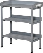 Outsunny Ültető Asztal Kertészeti Asztal Virág Asztal Fém Munka Felülettel Kert Fa Szürke 76 x 37 x 89 cm | Aosom