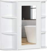HOMCOM Fürdőszobai Tükörszekrény, Tükörajtós Fürdőszobai Szekrény, Fali Szekrény Nyitott Polcokkal, Fehér, 66 x 17 x 63 cm | Aosom