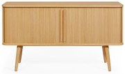 Natúr színű alacsony komód tolóajtóval, tölgyfa dekorral 138x75 cm Rove – Woodman