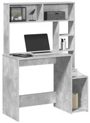 betonszürke szerelt fa íróasztal polcokkal 100x45x140 cm