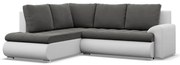 Tokio sarokkanapé, L alakú háttámlával, 2 ágyneműtartóval, bársony + műbőr, baloldali, szürke - fehér