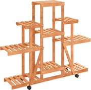 vidaXL tömör fenyőfa virágtartó állvány kerekekkel 110 x 25 x 101 cm