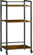 HOMCOM 3-szintes Állítható Tárolókocsi Nyomtató Tartó Kerekekkel Irodához, Konyhához, Hálószobához - 50x35x100 cm Rusztikus Barna | Aosom