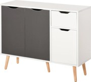 HOMCOM Modern Tálalószekrény Nappaliba 3 Ajtóval és Fiókkal, Segédbútor Nappali, Konyha, Hálószoba Számára 90x30x72 cm Fehér és Szürke | Aosom