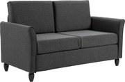 HOMCOM Széles Ülésű 2-Fős Kanapé Levehető Párnákkal, Vászon Hatású Szövet és Hab, 141x70x78 cm, Sötétszürke és Fekete | Aosom