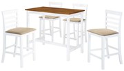 5 részes barna-fehér tömör fa bárasztal és szék garnitúra