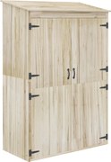 Outsunny Lucfenyő Kerti Szekrény 2 Ajtóval, Eszköztároló Polcokkal és Dőlt Tetővel, 120x57x183cm, Természetes | Aosom