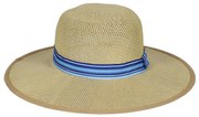 Színes szalagos szalmakalap, kék, 39 cm átmérőjű