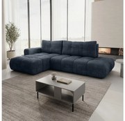 ALMADA kinyitható L-alakú kárpitozott sarokkanapé tárolóval, balos, kék