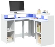 fehér szerelt fa íróasztal LED-világítással 130 x 130 x 91 cm