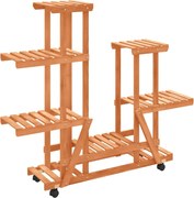 vidaXL tömör fenyőfa virágtartó állvány kerekekkel 95 x 25 x 101 cm