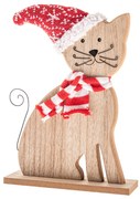 Fa macska kötött sállal és sapkával, 29 cm