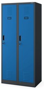 Pléh öltözőszekrény talpazaton, kétmodulos, polccal és köztes fallal KACPER, 800 x 1800 x 500 mm, antracit-kék
