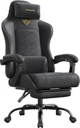 Ergonomikus játékos szék lábtartóval, karfákkal, tintafekete