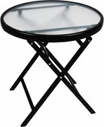 Összecsukható asztal üveglappal fekete Ø 45 cm acél