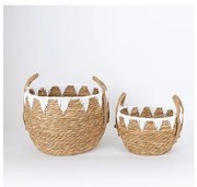KÉSZLET 2x Szalmakosár bézs/fehér 32x16,5x18/24x23,5x26 cm