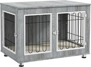PawHut Kutyaház Bútor 2 Ajtóval párnával és 2 Zárral, Fém Kutyadoboz Otthonra, Nagy Kutyák számára 25 kg-ig - Oldaltábla 90 x 58 x 65 cm, Szürke | Aos
