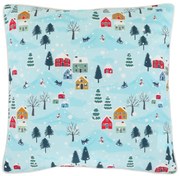 Párna karácsonyi mintával, töltelékkel, téli táj,45 x 45 cm, kék