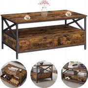 Dohányzóasztal 2 fiókkal Ipari pad Sötétbarna Loft 100x55x45cm