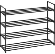 4 szintes cipőtároló állvány, fém cipőtartó 20 pár cipő számára, 92x30x73 cm, fekete
