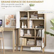 HOMCOM Skandináv Stílusú Könyvespolc 4 Polccal + 2 Szekrénnyel Állítható Polccal 80L x 24W x 123H cm Kúpos Döntött Tölgylábakkal | Aosom