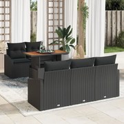 6 Darabos Kerti Étkező Szett Párnákkal Fekete Poly Rattan Akác