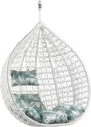Fehér függő szék KOKON állvány nélkül, zöld-fehér párna