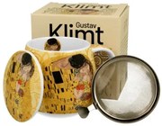 Porcelán teás bögre tetővel fém szűrővel 430 ml díszdobozban Gustav Klimt A Csók ekrü