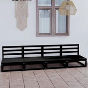 Négyszemélyes fekete tömör fenyőfa kerti kanapé