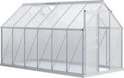 Outsunny Kertiház Polikarbonáttal 7,1 m² - 1,9L x 3,75W x 1,99H Alapzattal, Állítható Tetőablakkal, Tolóajtóval - Ezüst és Átlátszó | Aosom