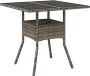 vidaXL szürke polyrattan üveglapos kerti asztal 80 x 80 x 75 cm