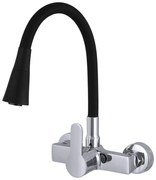 Gamma Flex 3000, falra szerelhető mosogató csaptelep rugalmas karral, fekete-króm, GMA-BFXS-3000BK