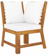 elemes tömör akácfa sarokkanapé krémszínű párnával