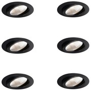 6 darabos süllyesztett spotlámpa készlet fekete 9,5 cm LED-del 1300 lm szabályozható IP65 - Gaius