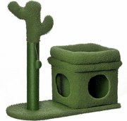 PawHut Kaktusz Mintás Macska Kaparófája 67 cm Magas Macska Torony Plüss Ház Szizál Oszlop és Függő Labda 68x30x67 cm Zöld | Aosom