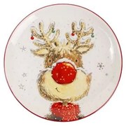 rénszarvasos karácsonyi kerámia lapostányér 25 cm