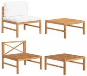 2 részes tíkfa kerti ülőgarnitúra krémszínű párnákkal