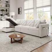 L-alakú sarokkanapé Bársony Négyszemélyes kanapé Bézs